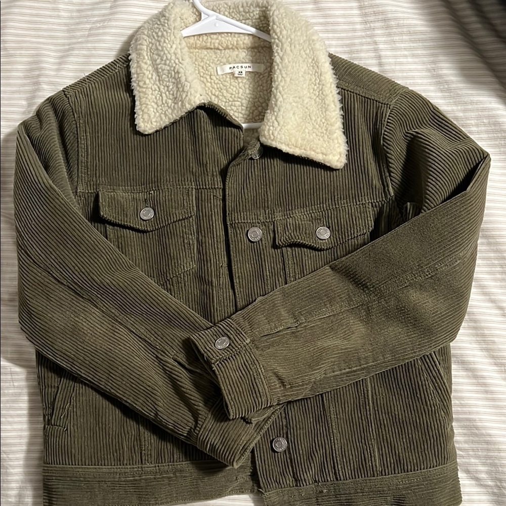 Olive Corduroy Sherpa Jacket